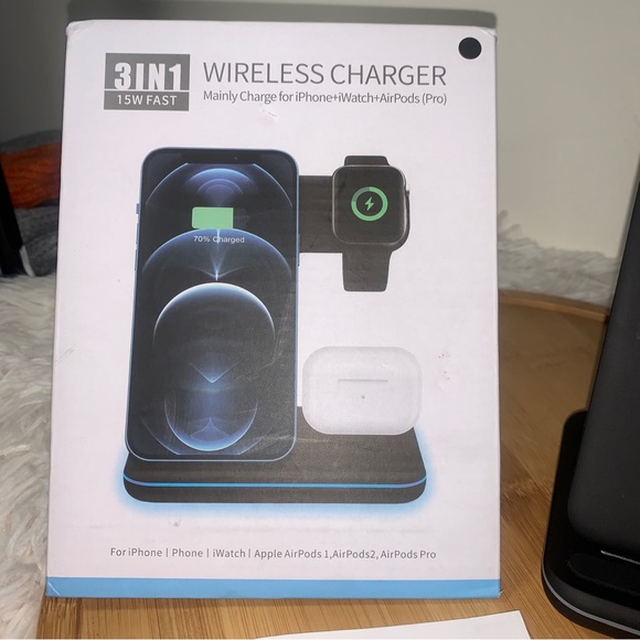 3 in 1 Wireless Charger Apple iPhone iWatch Apple AirPods Black - Picture 2 of 5